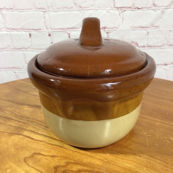 Vintage Two-Tone Brown Ceramic 1 Quart Covered Casserole - Picture 2 of 7